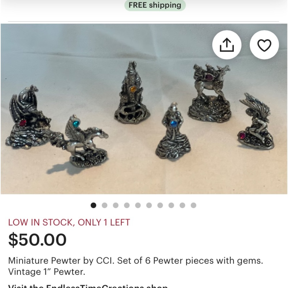 ❌❌ SOLD ❌❌ Medieval Pewter Miniatures With Gems Set of 6 Vintage Collectible - Picture 13 of 15